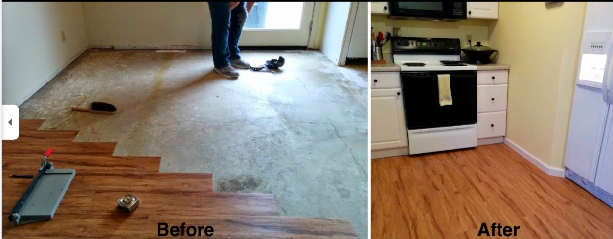 Kitchen Plank Flooring — before and after